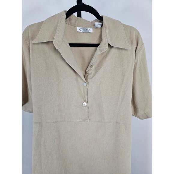 Caran New York Linen Knee Length Short Sleeve Dress - Khaki - SZ 2X - Picture 2 of 9